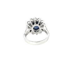 14K White Gold Oval Blue Sapphire Ring With Diamond