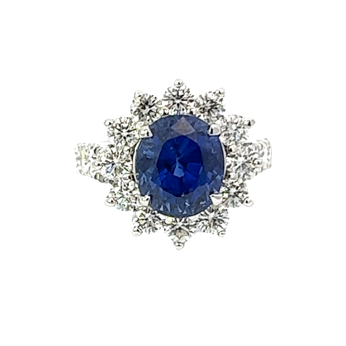14K White Gold Oval Blue Sapphire Ring With Diamond
