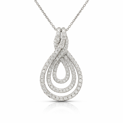 14K White Gold Diamond Teardrop Pendant Necklace – 1.50ctw of Diamonds