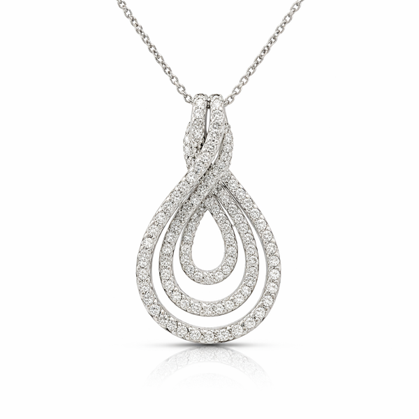 14K White Gold Diamond Teardrop Pendant Necklace – 1.50ctw of Diamonds - LA DIAMOND