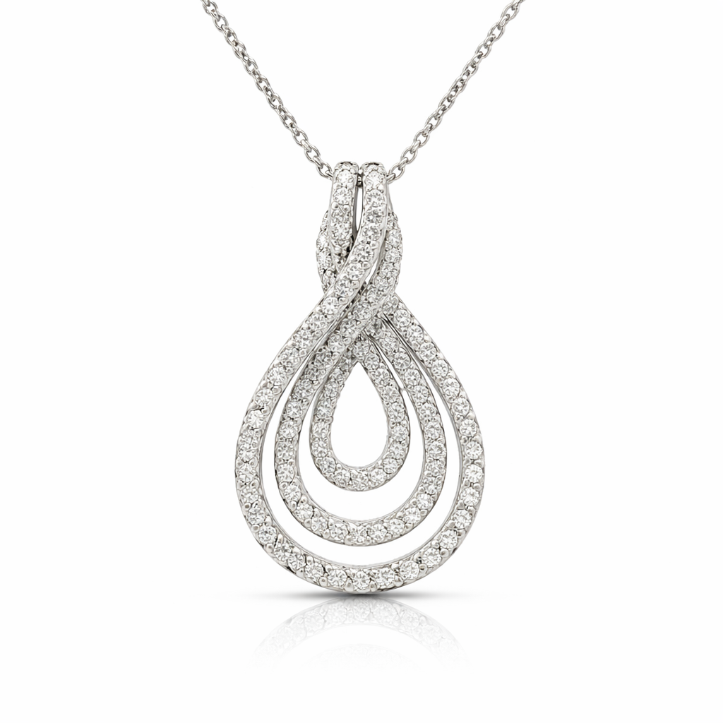 14K White Gold Diamond Teardrop Pendant Necklace – 1.50ctw of Diamonds