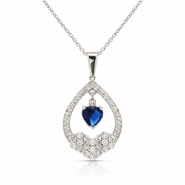 14K White Gold Sapphire Heart Diamond Pendant Necklace – Blue Sapphire & Diamonds - LA DIAMOND