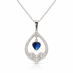 14K White Gold Sapphire Heart Diamond Pendant Necklace – Blue Sapphire & Diamonds