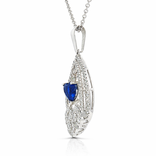 14K White Gold Sapphire Heart Diamond Pendant Necklace – Blue Sapphire & Diamonds - LA DIAMOND