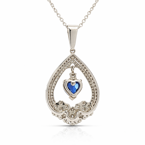 14K White Gold Sapphire Heart Diamond Pendant Necklace – Blue Sapphire & Diamonds - LA DIAMOND