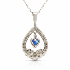14K White Gold Sapphire Heart Diamond Pendant Necklace – Blue Sapphire & Diamonds