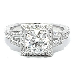 14K White Gold Diamond Bezel Corner Princess Cut Engagement Ring