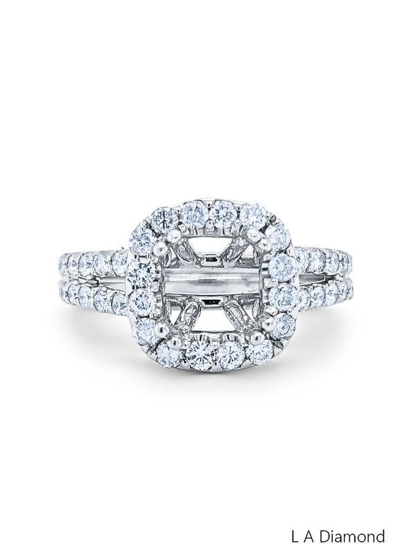 14k White Gold Diamond Halo Cushion Cut Semi Mount Engagement Ring 1.24c - LA DIAMOND