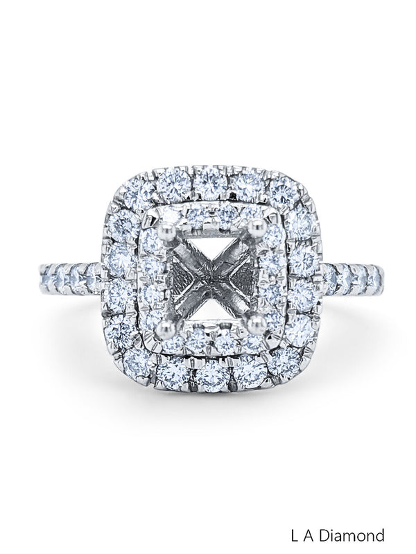 14K White Gold Cushion Cut Diamond Semi-Mount Engagement Ring (1.20 ct) - LA DIAMOND