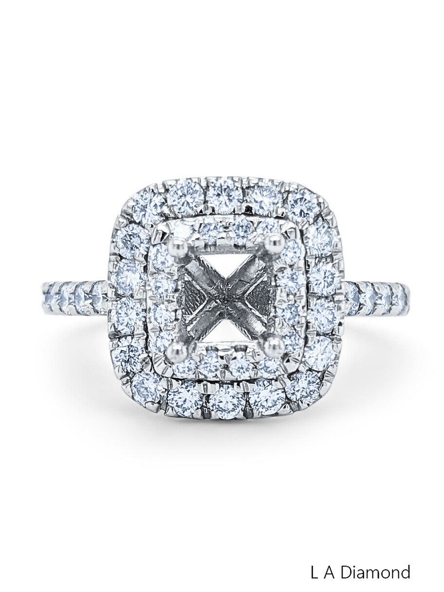 14k White Gold Diamond Cushion Cut Semi Mount Engagement Ring 1.20c