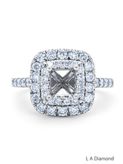 14k White Gold Diamond Cushion Cut Semi Mount Engagement Ring 1.20c