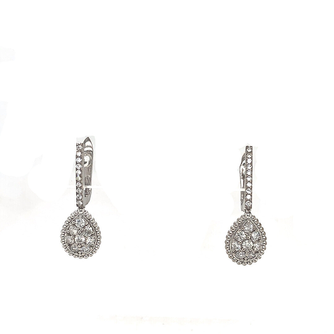 14K White Gold Diamond Pear Cut Halo-Style Earrings 1 CT. T.W. - LA DIAMOND