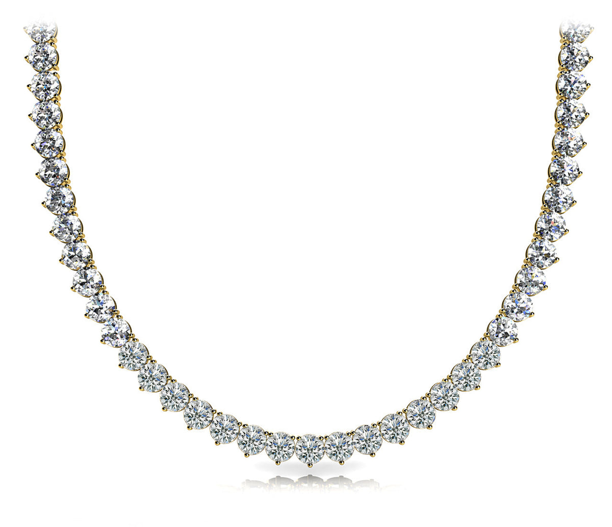 Three Prong Round Cut Diamond Diamond Tennis Necklace Set in 14k Gold