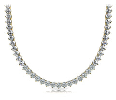 Three Prong Round Cut Diamond Diamond Tennis Necklace Set in 14k Gold