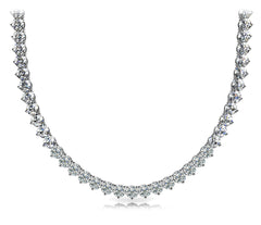 Three Prong Round Cut Diamond Diamond Tennis Necklace Set in 14k Gold