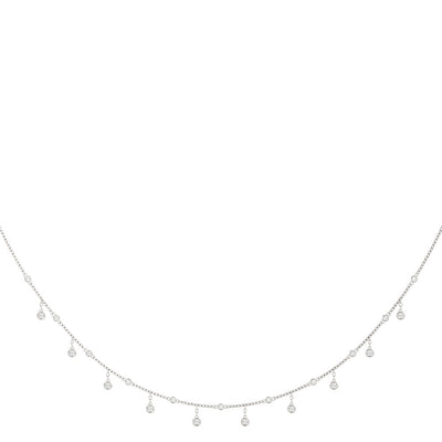 14K Gold Round Diamond Bezel Dangle Station Necklace