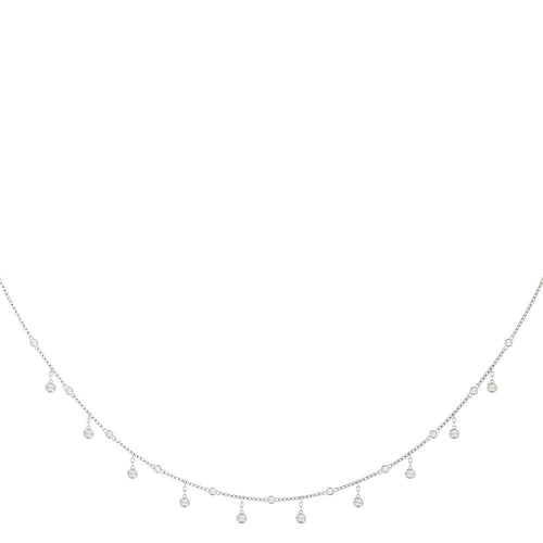 14K Gold Round Diamond Bezel Dangle Station Necklace - NDW10010
