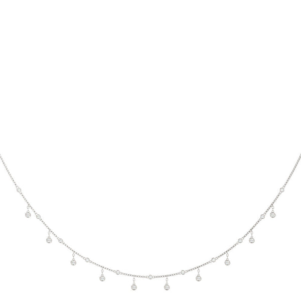 14K Gold Round Diamond Bezel Dangle Station Necklace