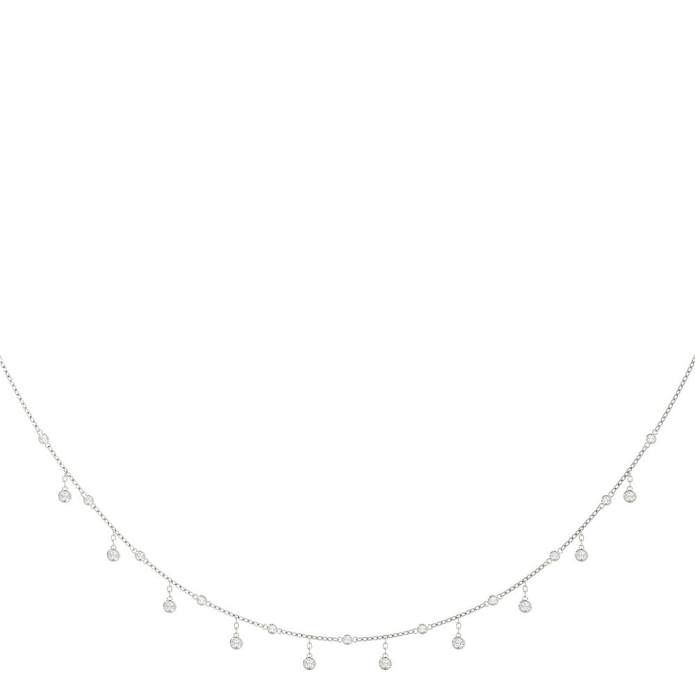 Delicate 14k Gold Round Diamond Bezel Dangle Station Necklace for Her