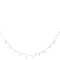 Delicate 14k Gold Round Diamond Bezel Dangle Station Necklace for Her
