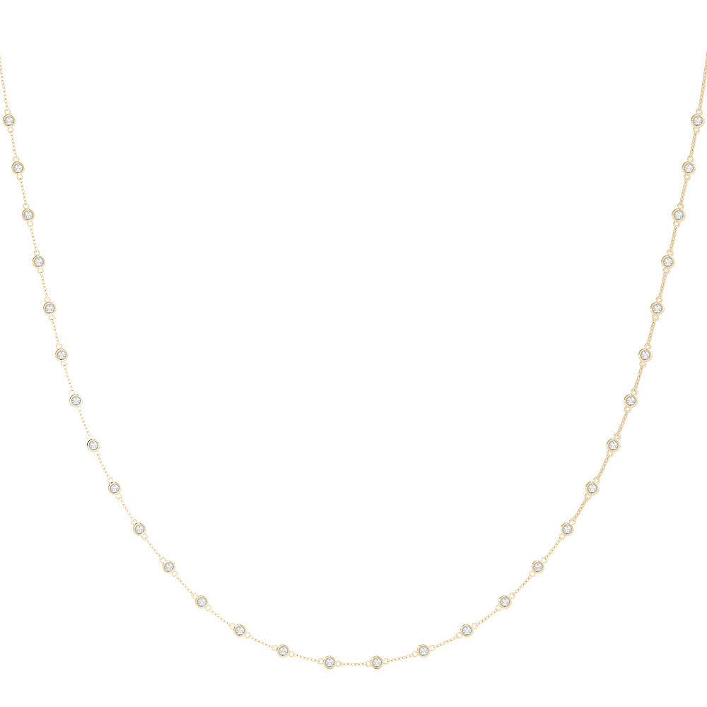 Delicate 14k Gold Extra Long Diamond Station Necklace - 30 Bezel Diamonds