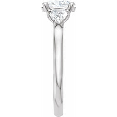Oval Three-Stone Diamond Engagement Ring with Trillion Side Diamonds - Set on 14k Gold