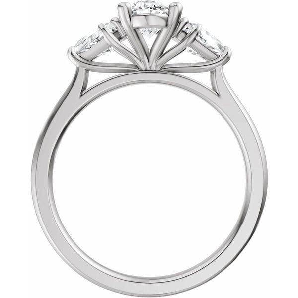 Oval Three-Stone Diamond Engagement Ring with Trillion Side Diamonds - Set on 14k Gold