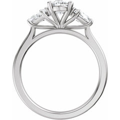 Oval Three-Stone Diamond Engagement Ring with Trillion Side Diamonds - Set on 14k Gold