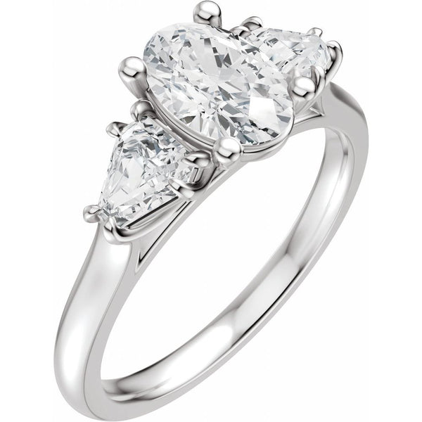 Oval Three-Stone Diamond Engagement Ring with Trillion Side Diamonds - Set on 14k Gold