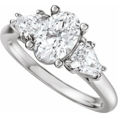Oval Three-Stone Diamond Engagement Ring with Trillion Side Diamonds - Set on 14k Gold