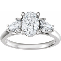 Oval Three-Stone Diamond Engagement Ring with Trillion Side Diamonds - Set on 14k Gold