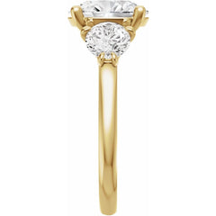 Three Stone Oval and Round Cut Diamond Engagement Ring - Set on 14k Gold