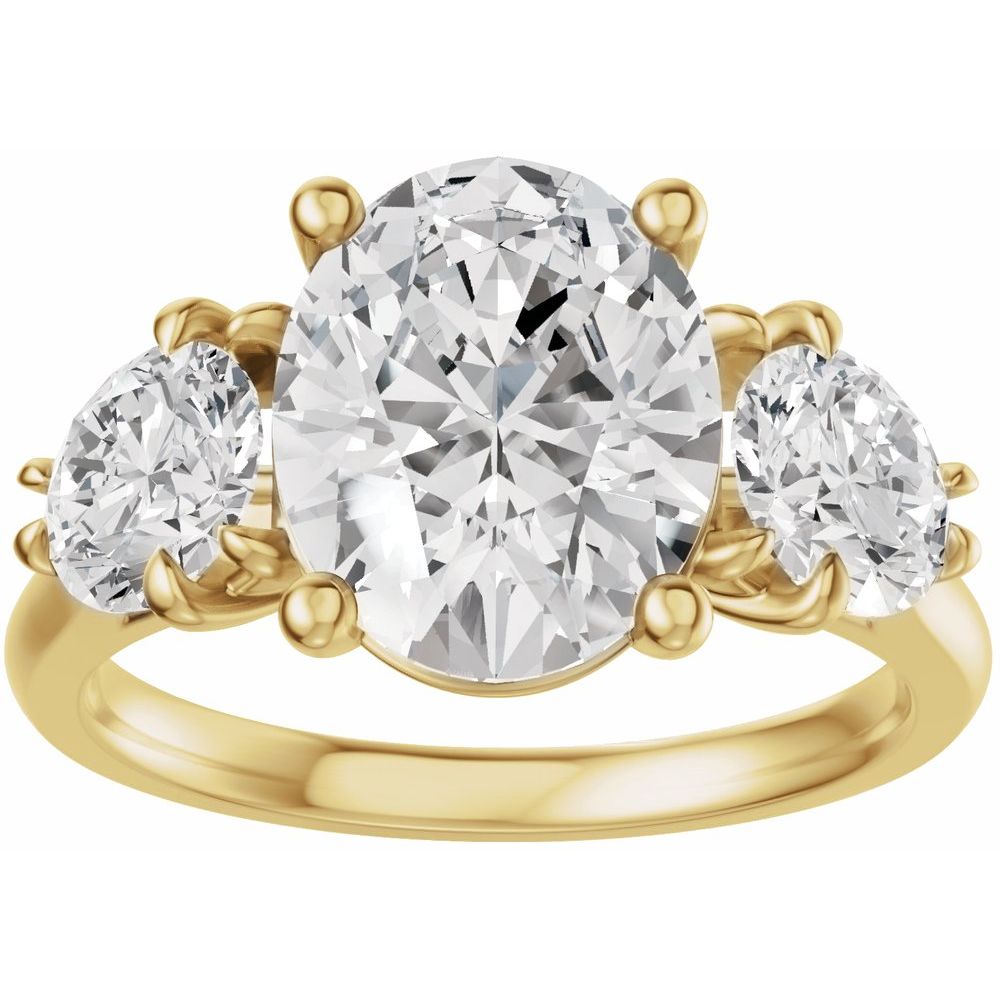 Three Stone Oval and Round Cut Diamond Engagement Ring - Set on 14k Gold
