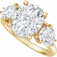 Three Stone Oval and Round Cut Diamond Engagement Ring - Set on 14k Gold