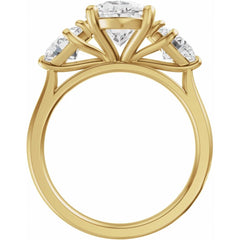 Three Stone Oval and Round Cut Diamond Engagement Ring - Set on 14k Gold