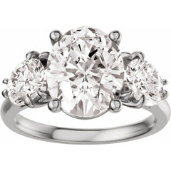 Three Stone Oval and Round Cut Diamond Engagement Ring - Set on 14k Gold