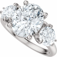 Three Stone Oval and Round Cut Diamond Engagement Ring - Set on 14k Gold