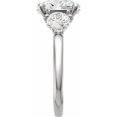 Three Stone Oval and Round Cut Diamond Engagement Ring - Set on 14k Gold