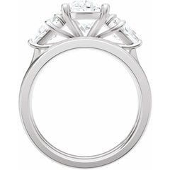 Three Stone Oval and Round Cut Diamond Engagement Ring - Set on 14k Gold