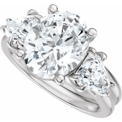 Oval Three-Stone Diamond Engagement Ring with Trillion Side Diamonds - Set on 14k Gold