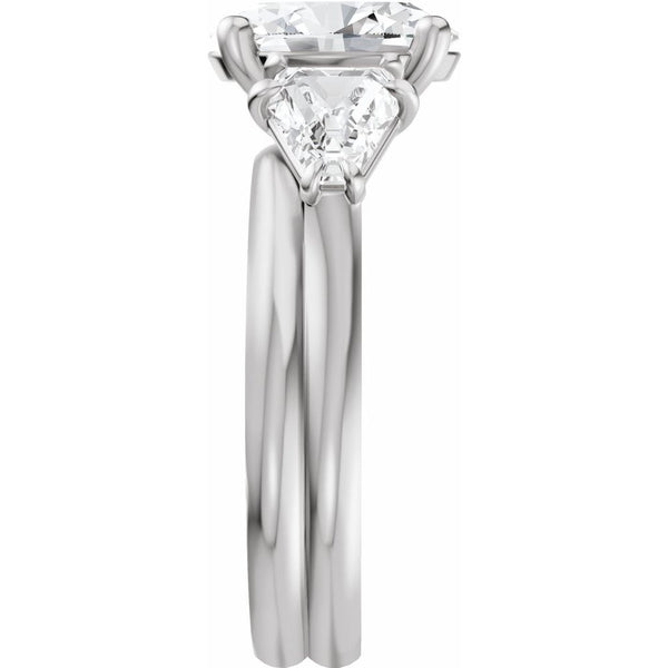 Oval Three-Stone Diamond Engagement Ring with Trillion Side Diamonds - Set on 14k Gold