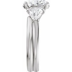 Oval Three-Stone Diamond Engagement Ring with Trillion Side Diamonds - Set on 14k Gold