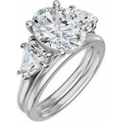 Oval Three-Stone Diamond Engagement Ring with Trillion Side Diamonds - Set on 14k Gold