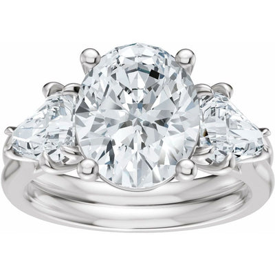 Oval Three-Stone Diamond Engagement Ring with Trillion Side Diamonds - Set on 14k Gold