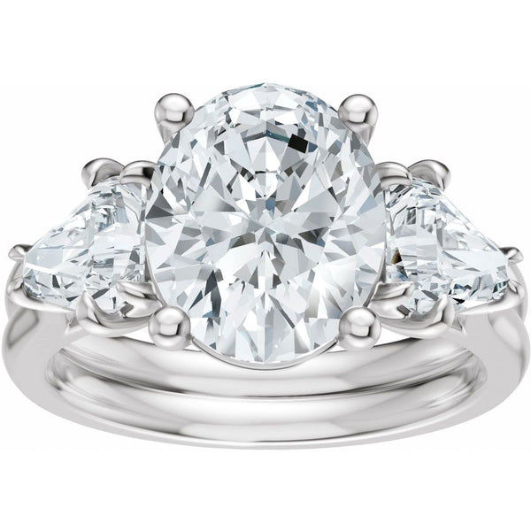 Oval Three-Stone Diamond Engagement Ring with Trillion Side Diamonds - Set on 14k Gold
