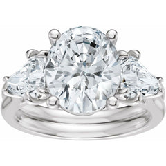Oval Three-Stone Diamond Engagement Ring with Trillion Side Diamonds - Set on 14k Gold