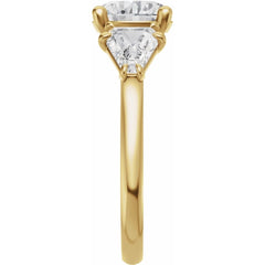 Three Stone Round and Trillion Cut Diamond Engagement Ring Set on 14k Gold
