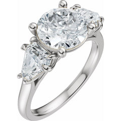 Three Stone Round and Trillion Cut Diamond Engagement Ring Set on 14k Gold