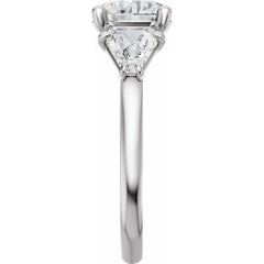 Three Stone Round and Trillion Cut Diamond Engagement Ring Set on 14k Gold