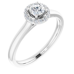 14K Solid Gold 4 mm Round Forever One™ Colorless Lab-Grown Moissanite & .07 CTW Natural Diamond Engagement Ring
